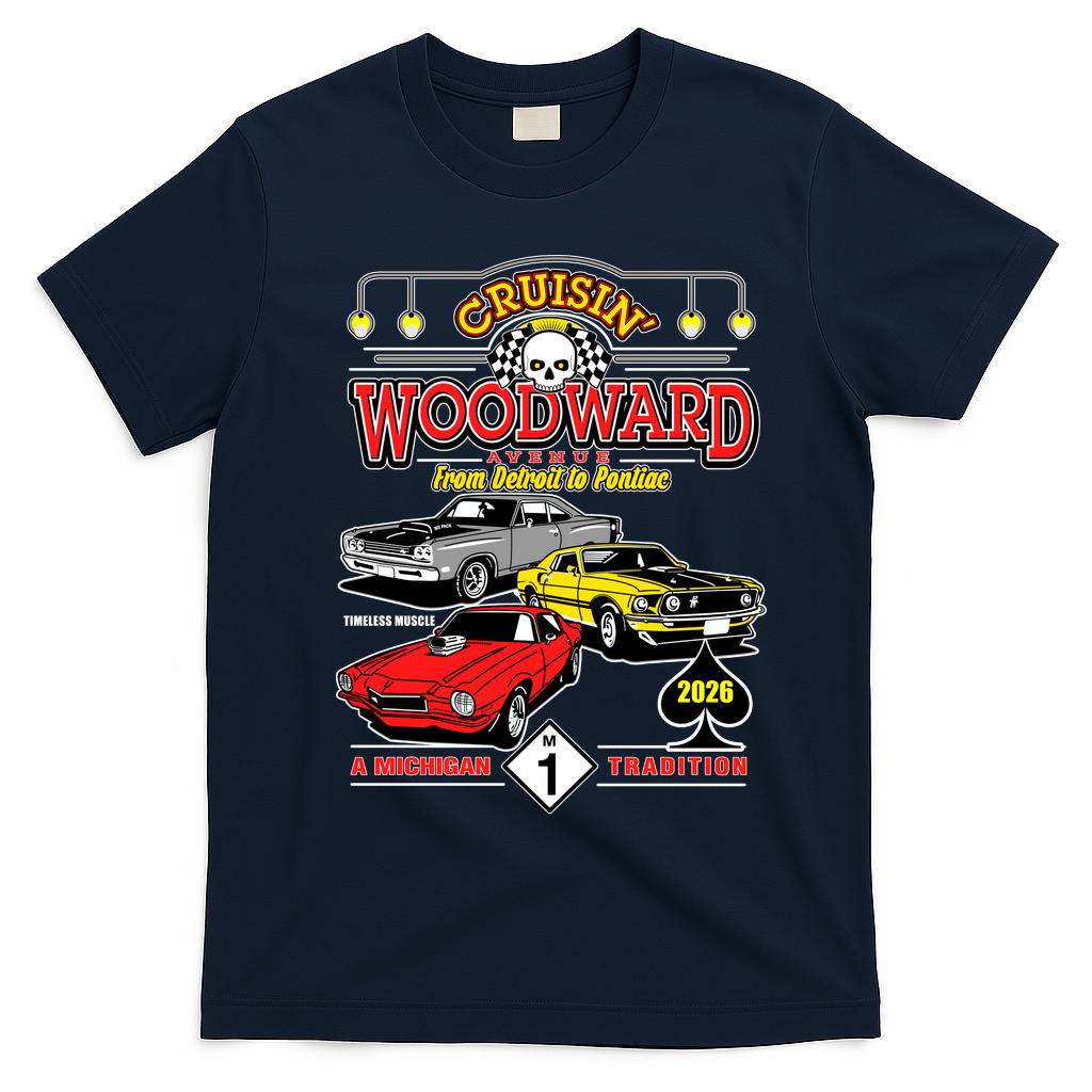 Cruisin’ Woodward Avenue Vintage Car 2026 T-Shirt - Navy Blue