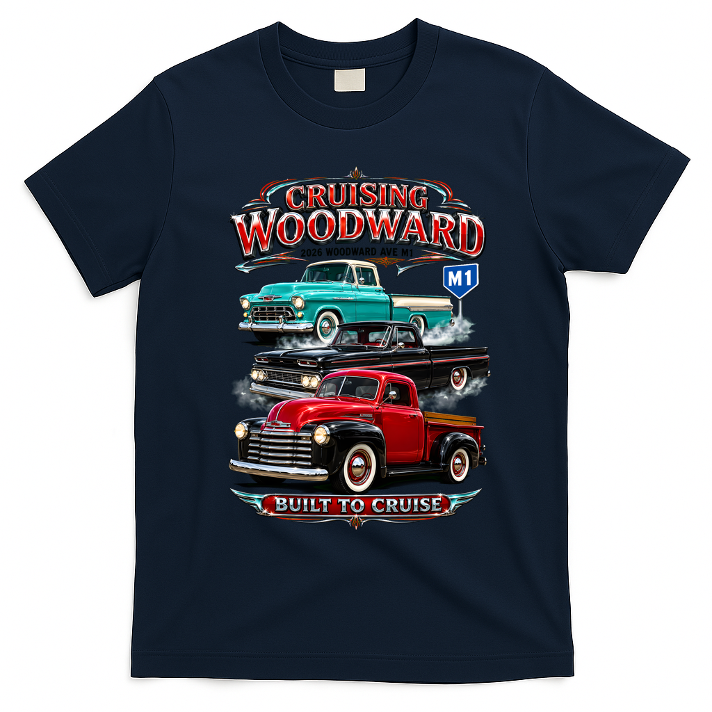 Cruising Woodward Classic Truck 2026 M1 Vintage Auto Lover Gift T-Shirt - Navy Blue