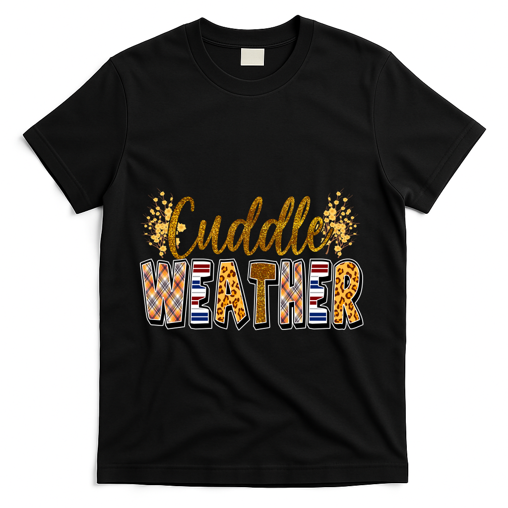 Cuddle Weather Cute Fall Pattern T-Shirt - Black