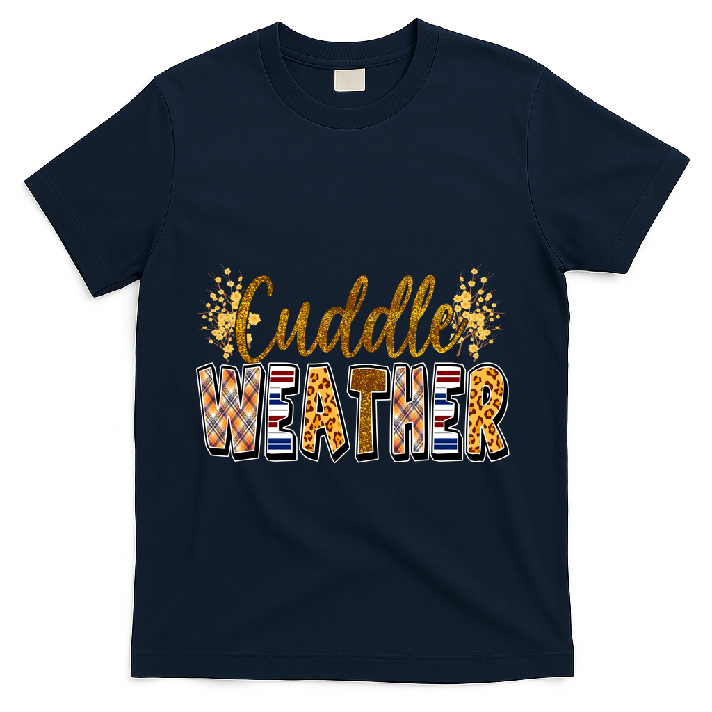 Cuddle Weather Cute Fall Pattern T-Shirt - Navy