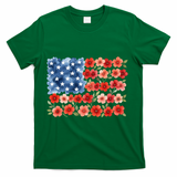 Cute Watercolor Floral Flower Patriotic USA American Flag T-Shirt - Green