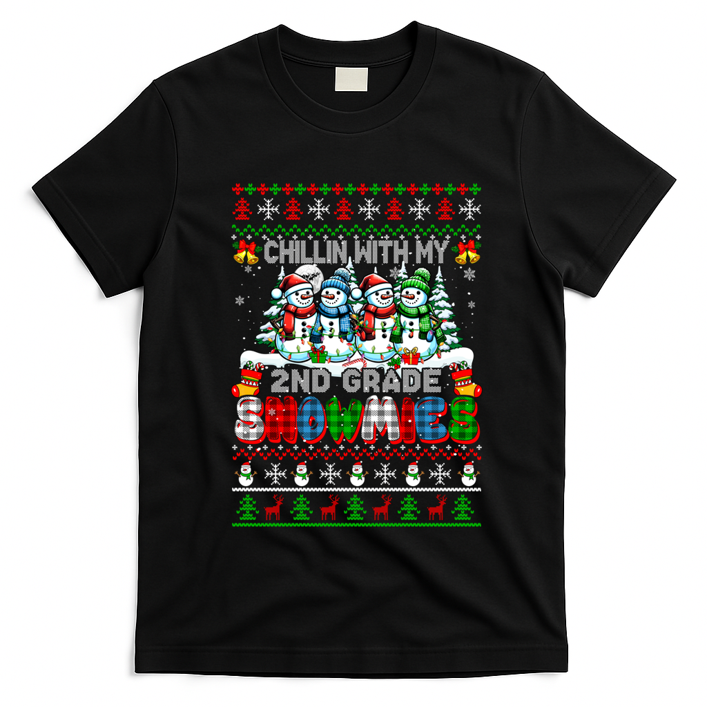 Chillin With My 2nd Grade Snowmies Xmas Team Teacher Gift T-Shirt - Black