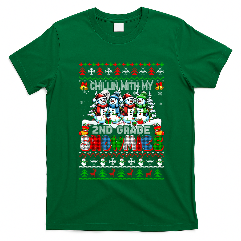 Chillin With My 2nd Grade Snowmies Xmas Team Teacher Gift T-Shirt - Irish Green