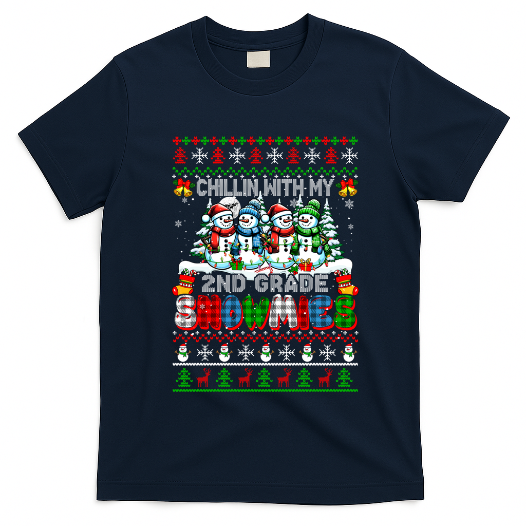 Chillin With My 2nd Grade Snowmies Xmas Team Teacher Gift T-Shirt - Navy Blue