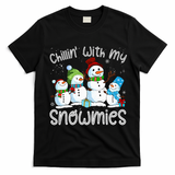 Chillin With My Snowmies Ugly Snowman Christmas T-Shirt - Black
