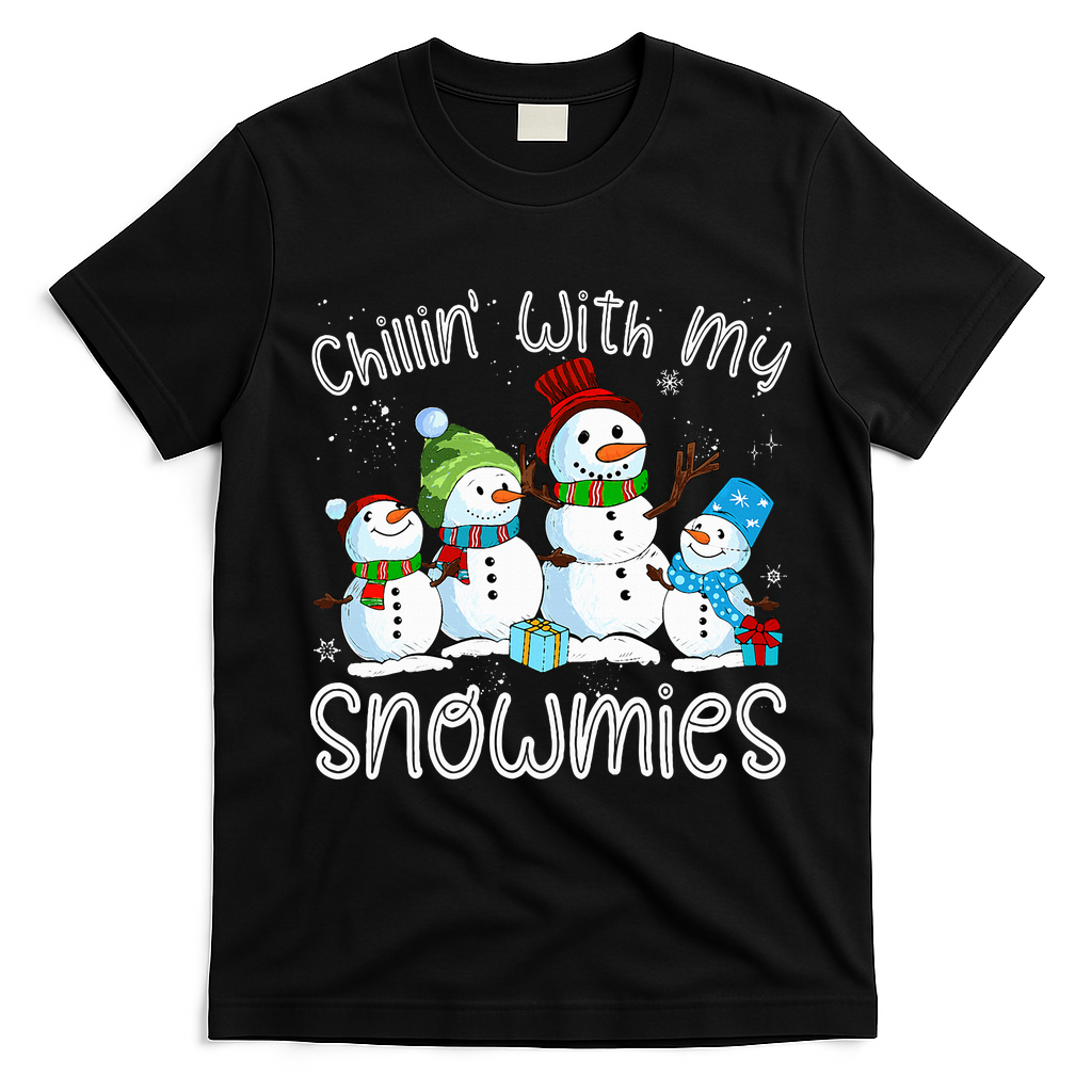 Chillin With My Snowmies Ugly Snowman Christmas T-Shirt - Black
