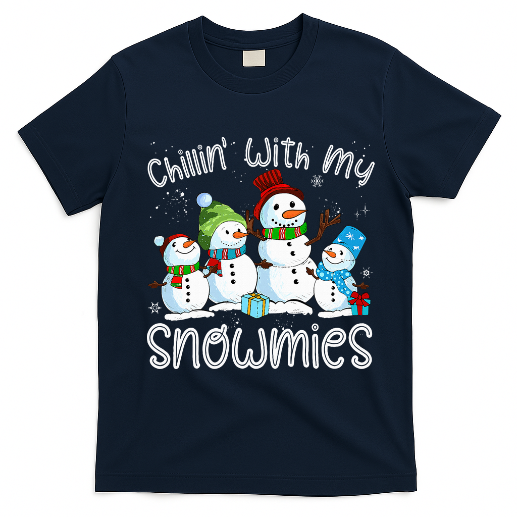Chillin With My Snowmies Ugly Snowman Christmas T-Shirt - Navy Blue