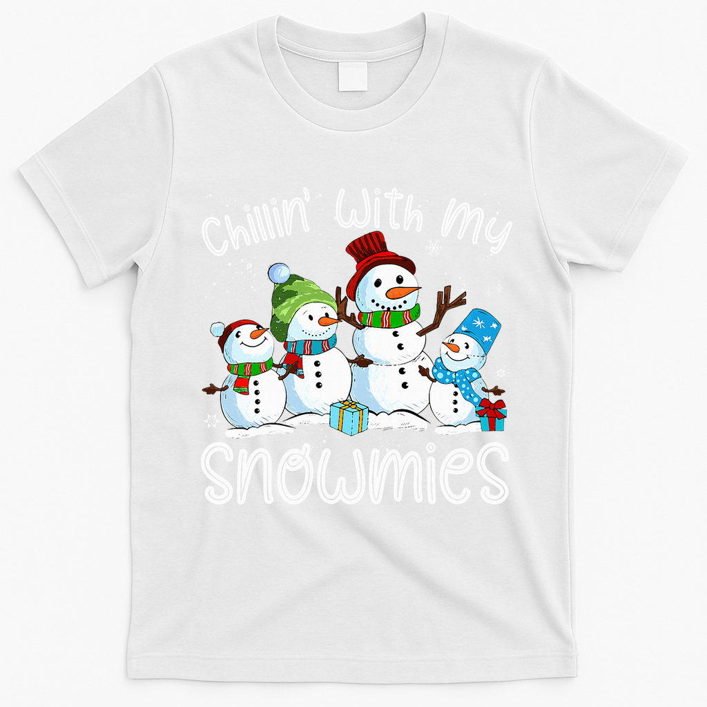 Chillin With My Snowmies Ugly Snowman Christmas T-Shirt - White