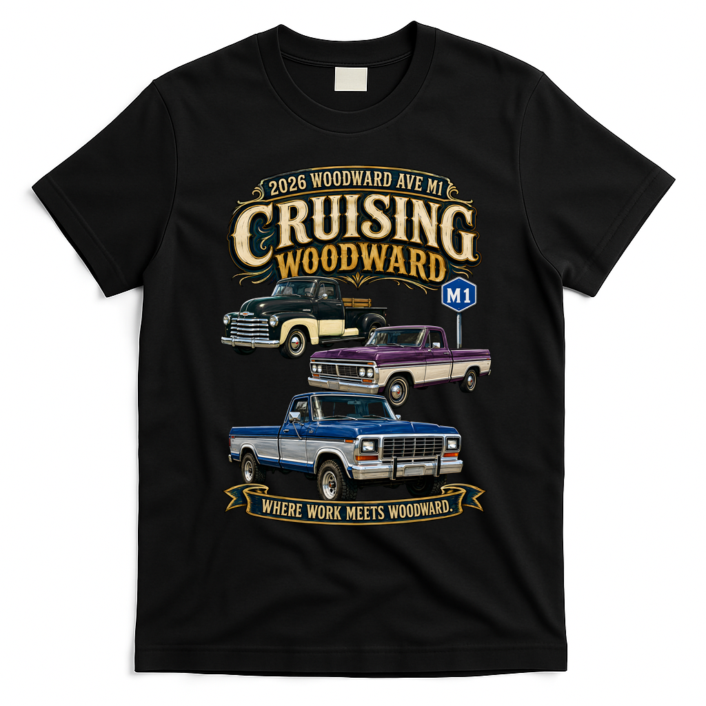 Cruising Woodward M1 Vintage Classic Trucks 2026 T-Shirt - Black