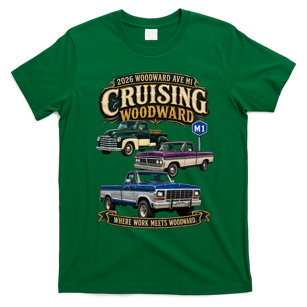 Cruising Woodward M1 Vintage Classic Trucks 2026 T-Shirt - Irish Green