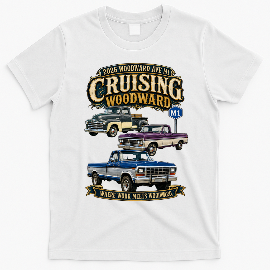 Cruising Woodward M1 Vintage Classic Trucks 2026 T-Shirt - White