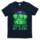 Chillin With My Aliens Group Halloween T-Shirt - Navy Blue