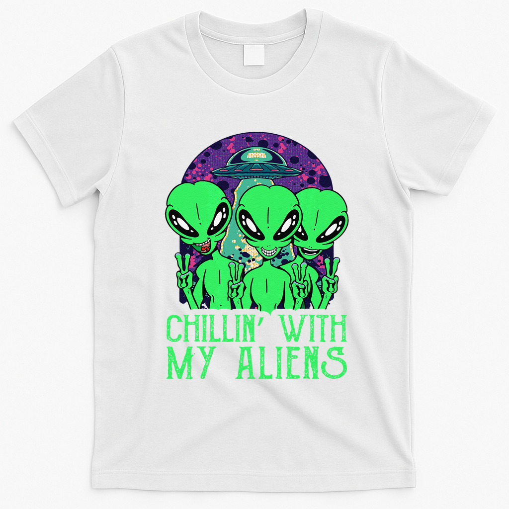 Chillin With My Aliens Group Halloween T-Shirt - White