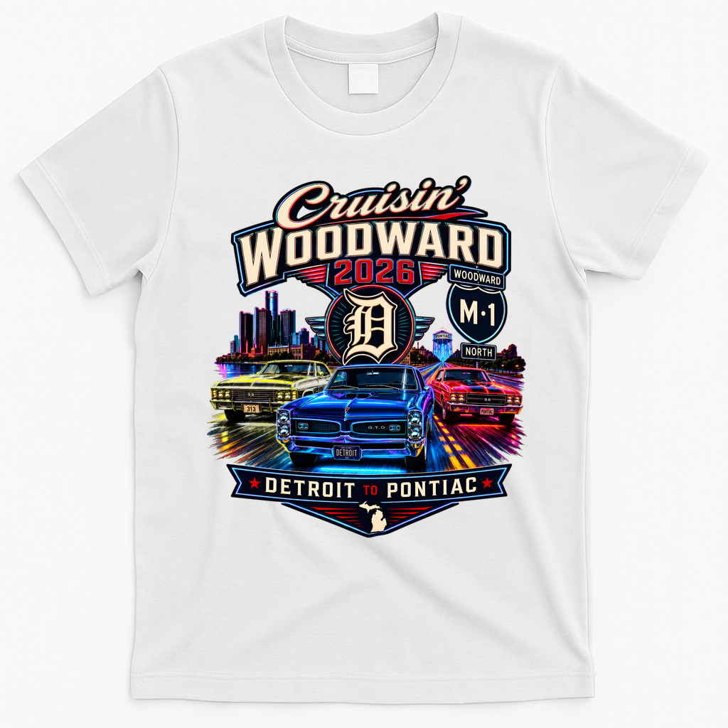 Cruisin’ Woodward Neon 2026 Detroit To Pontiac T-Shirt - White