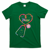 Cute Watercolor Nurse Heart Stethoscope T-Shirt - Green