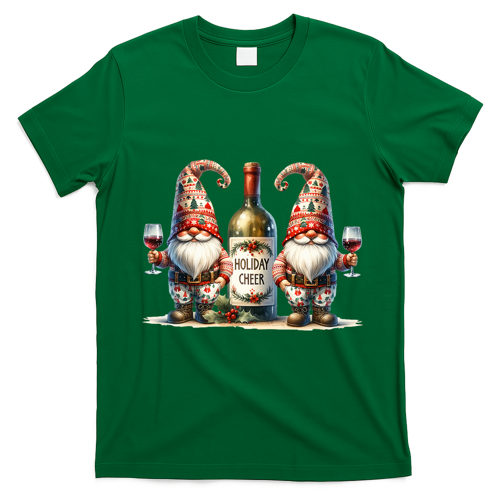 Christmas Wine Santa Gnomes For Xmas Holiday Cheer T-Shirt - Irish Green