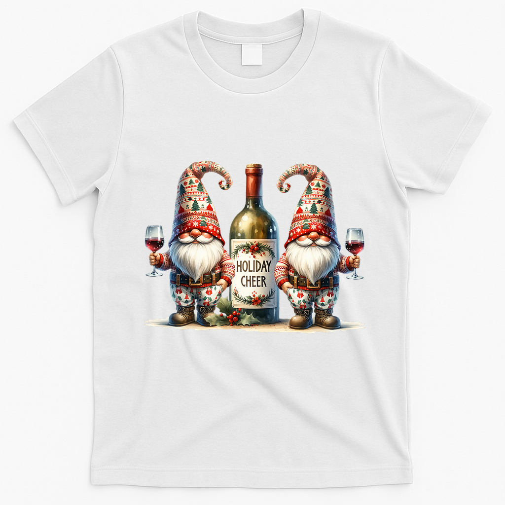 Christmas Wine Santa Gnomes For Xmas Holiday Cheer T-Shirt - White