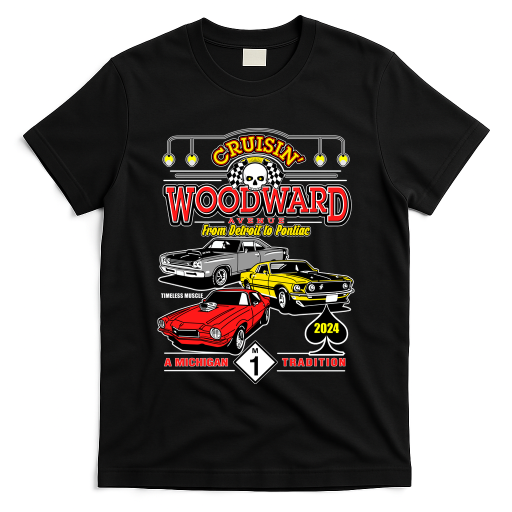 Crusin Woodward Woodward Ave Detroit To Pontiac A Michigan Tradition 2024 T-Shirt