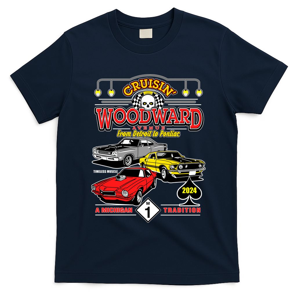 Crusin Woodward Woodward Ave Detroit To Pontiac A Michigan Tradition 2024 T-Shirt