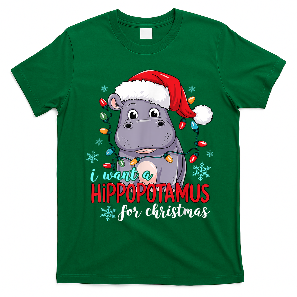 Cute Xmas Santa Hat I Want A Hippopotamus For Christmas Costume Gift T-Shirt - Irish Green
