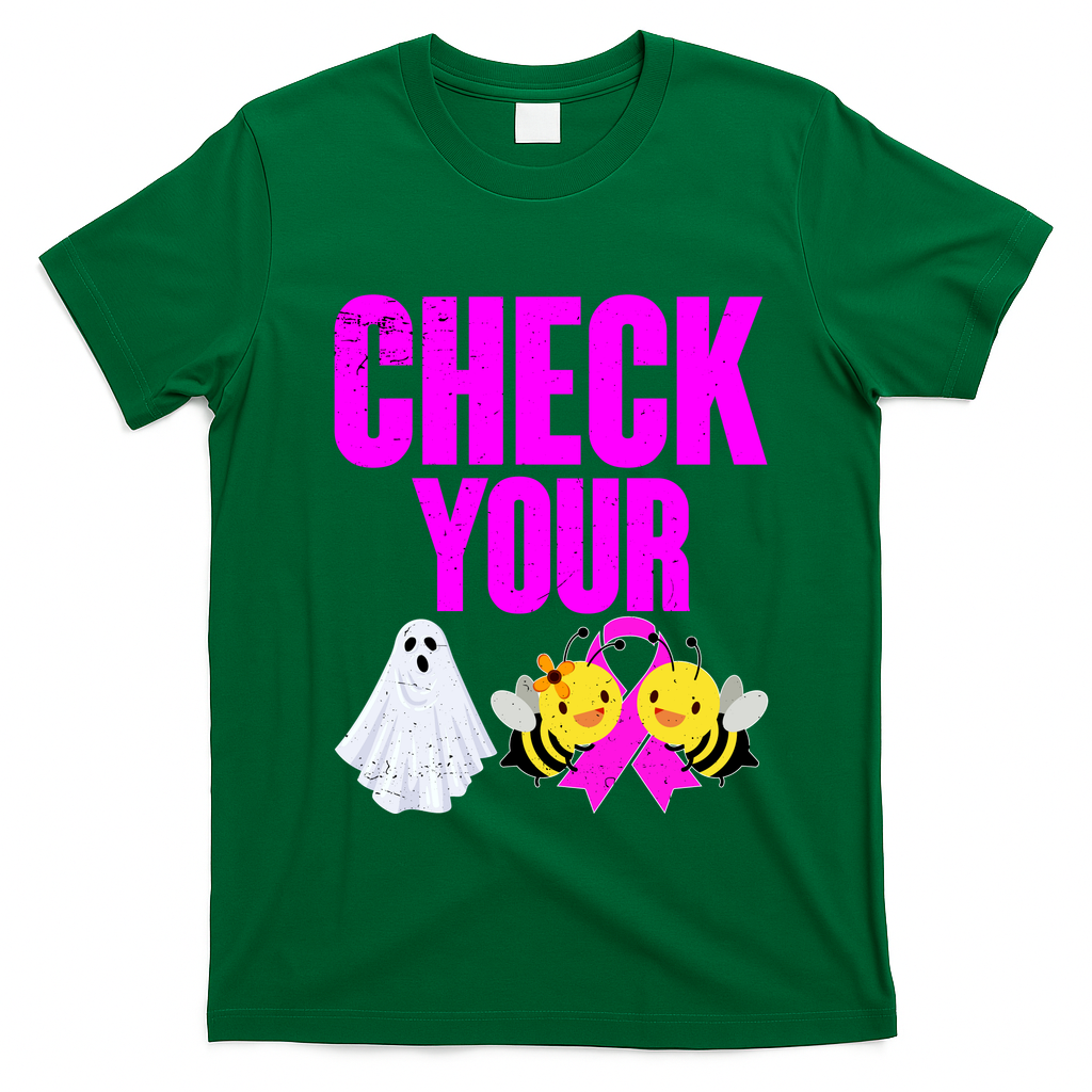 Check Your Boo Bees Breast Cancer Halloween Cute T-Shirt - Irish Green