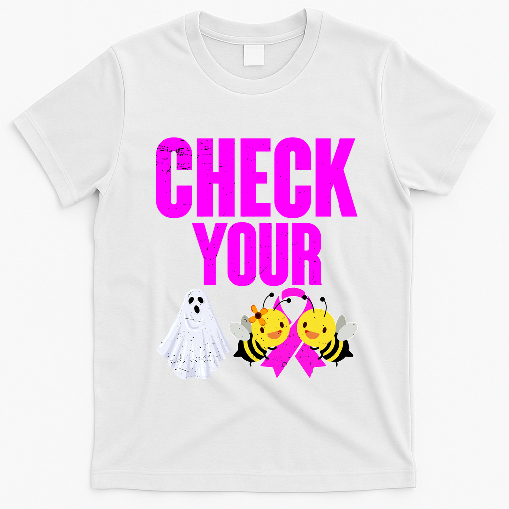 Check Your Boo Bees Breast Cancer Halloween Cute T-Shirt - White