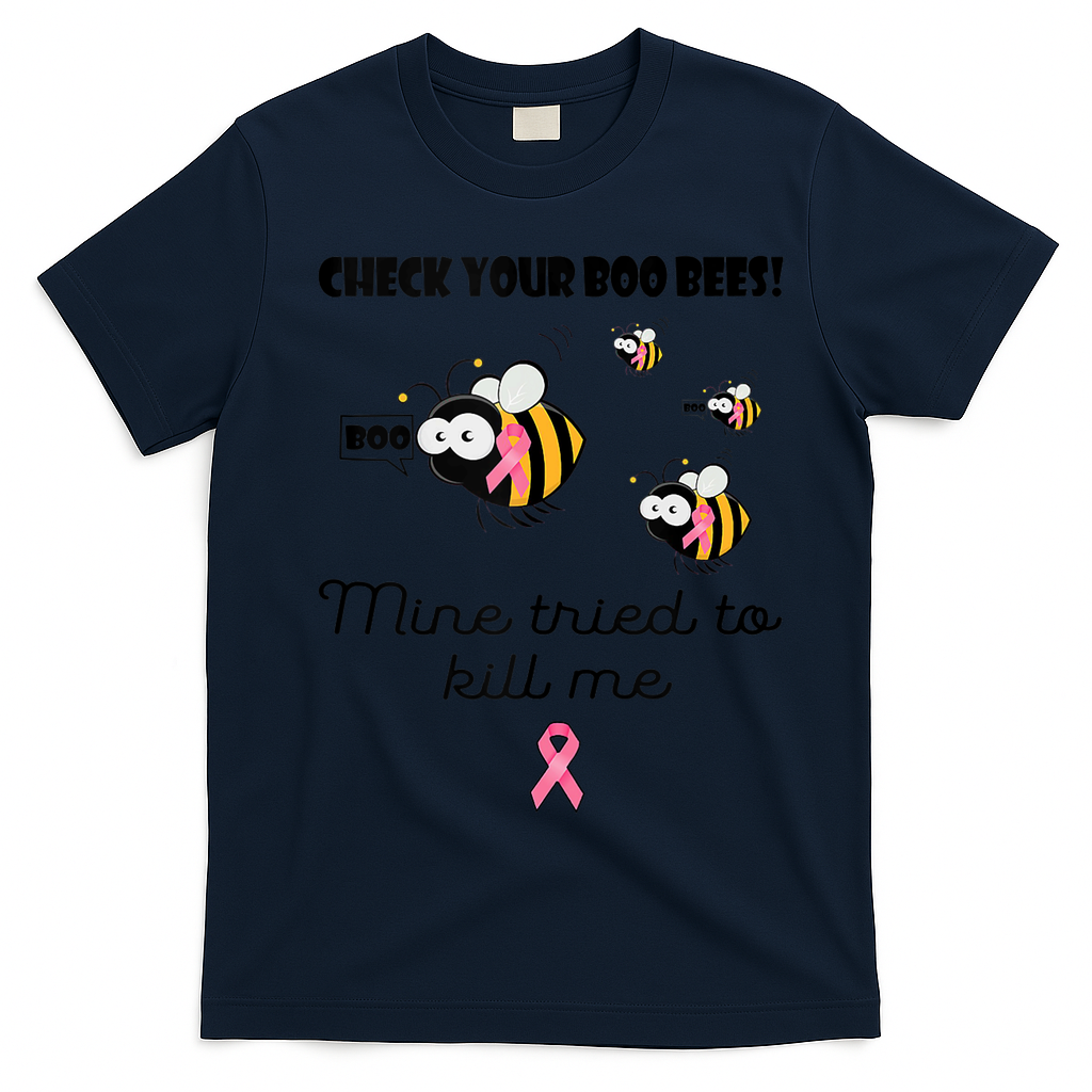 Check Your Boo Bees Mine Tried To Breast Cancer Awareness T-Shirt - Navy Blue
