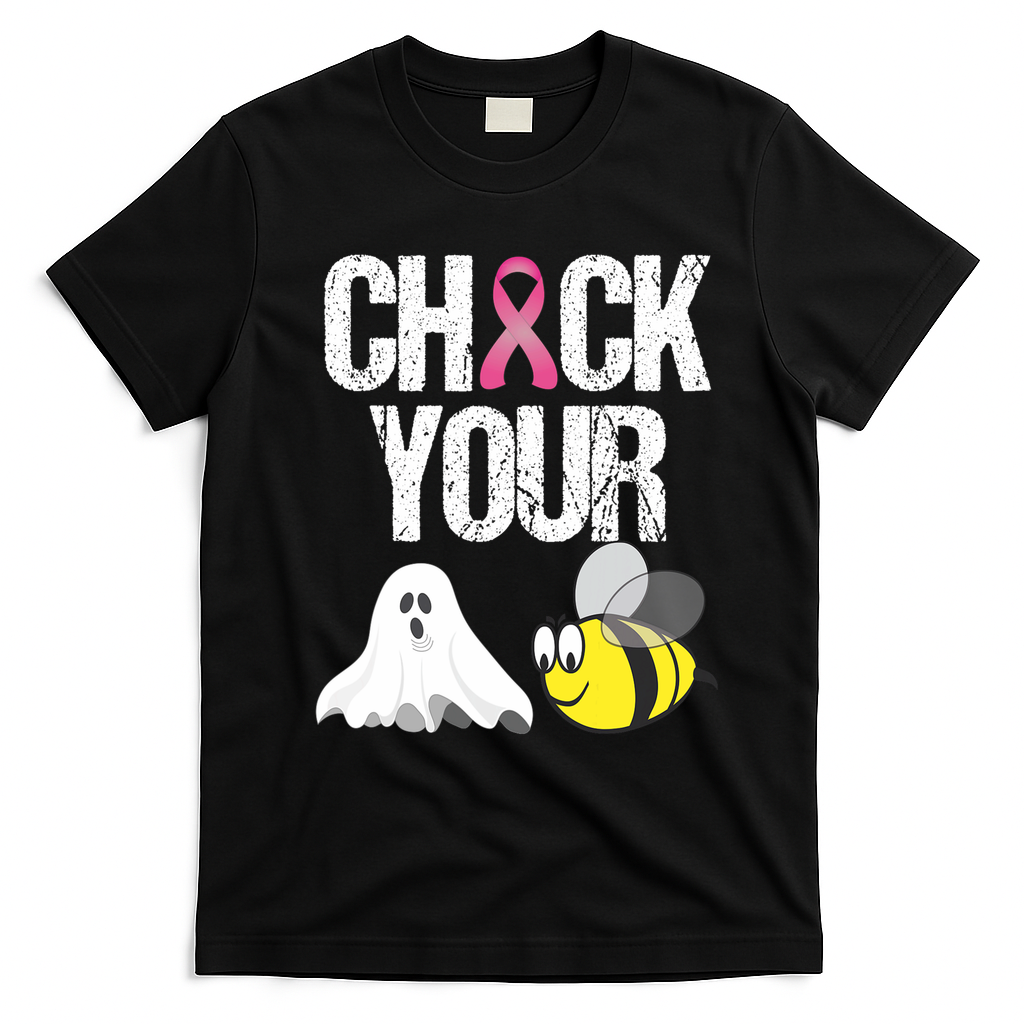 Check Your Boo Bees Funny Breast Cancer Halloween Gift T-Shirt - Black
