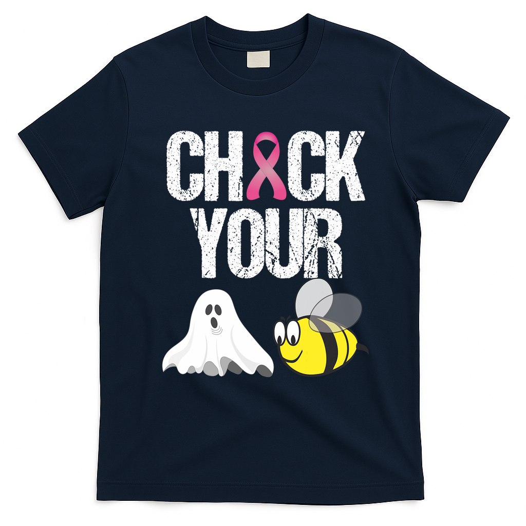 Check Your Boo Bees Funny Breast Cancer Halloween Gift T-Shirt - Navy Blue