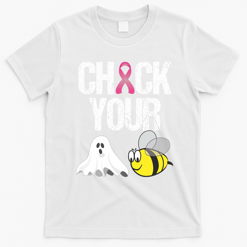 Check Your Boo Bees Funny Breast Cancer Halloween Gift T-Shirt - White