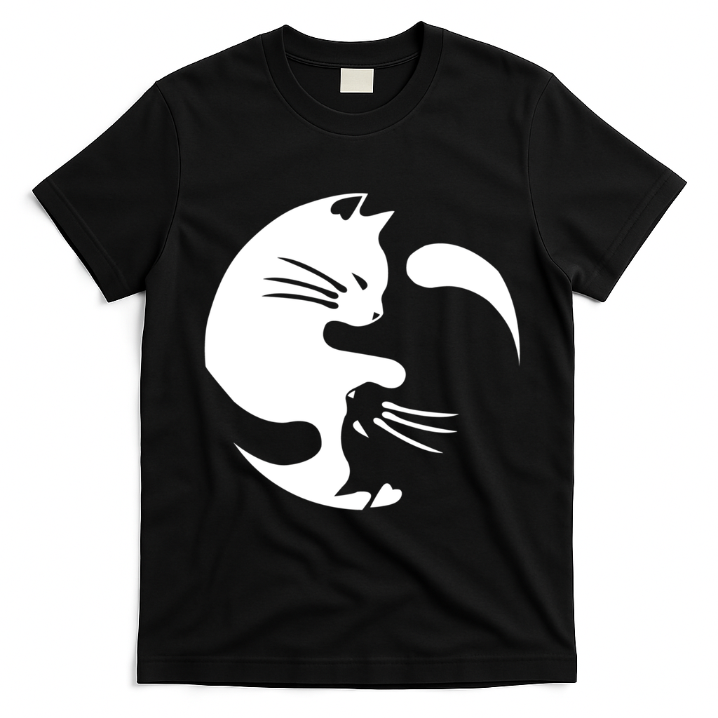 Cat Yin Yang Peace Loving Interconnected Great Gift Idea Meaningful Gift T-Shirt - Black