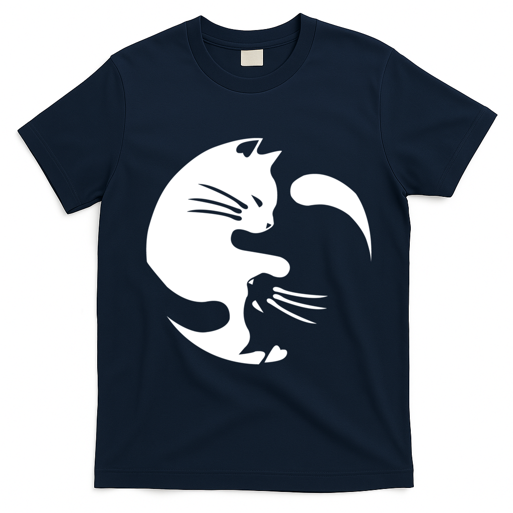 Cat Yin Yang Peace Loving Interconnected Great Gift Idea Meaningful Gift T-Shirt - Navy Blue