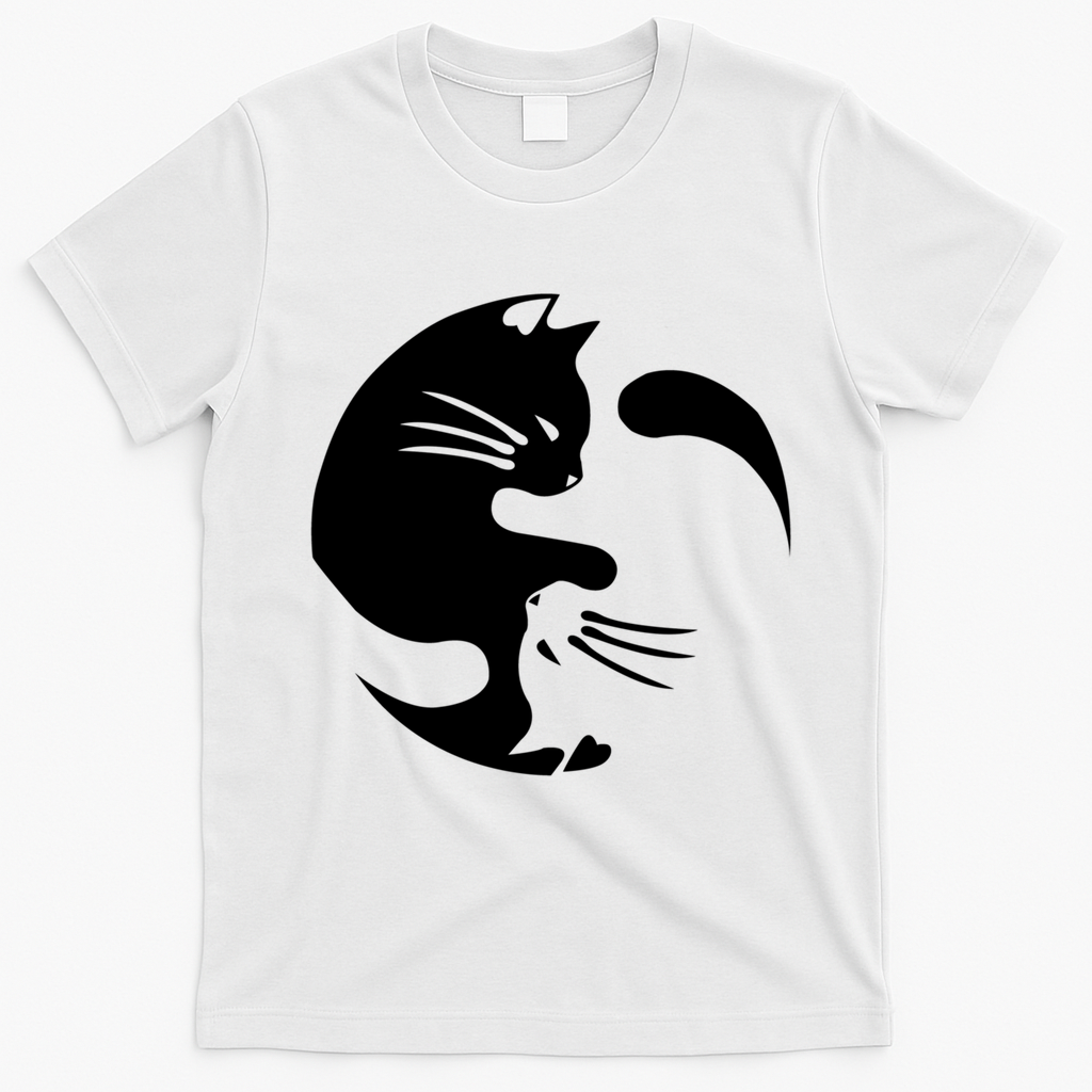 Cat Yin Yang Peace Loving Interconnected Great Gift Idea Meaningful Gift T-Shirt - White