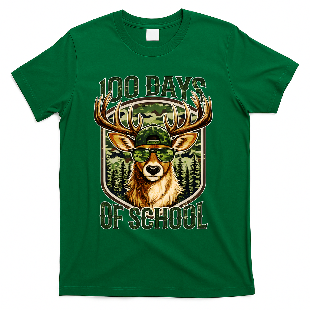 Deer 100 Days Of School Student Teacher 100th Day T-Shirt - Green