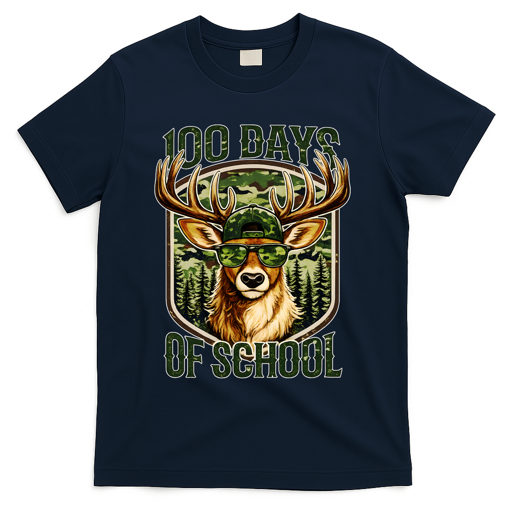 Deer 100 Days Of School Student Teacher 100th Day T-Shirt - Navy