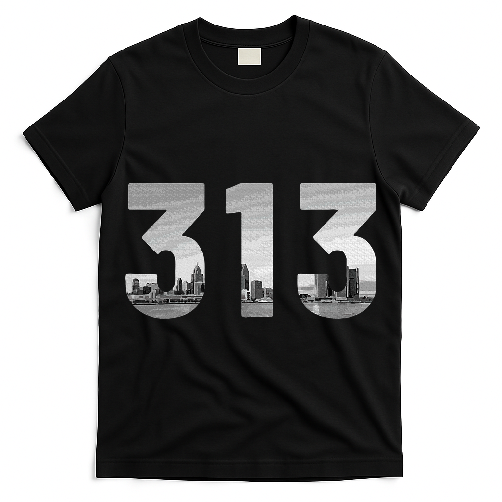Detroit 313 Area Code Skyline Michigan Vintage T-Shirt