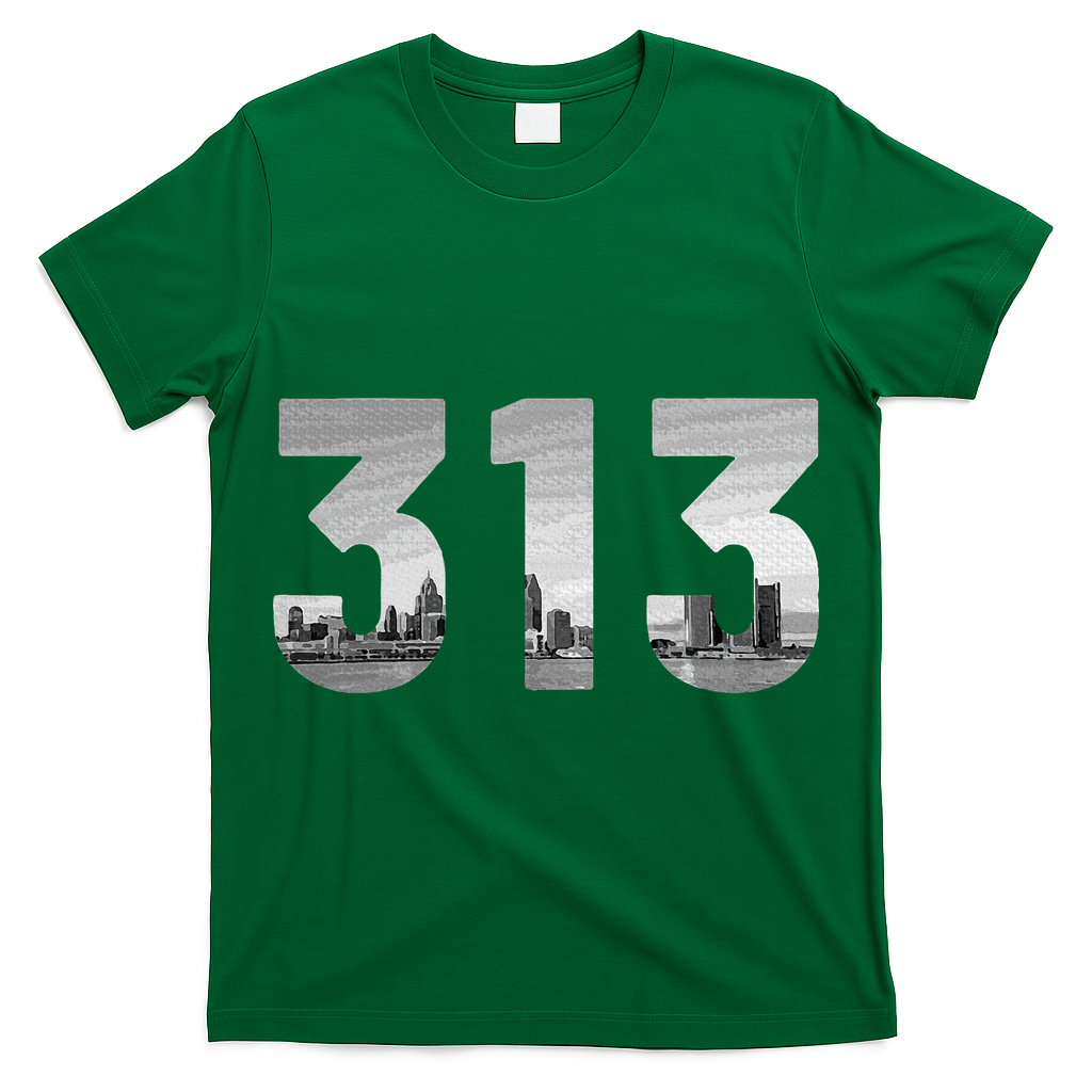 Detroit 313 Area Code Skyline Michigan Vintage T-Shirt