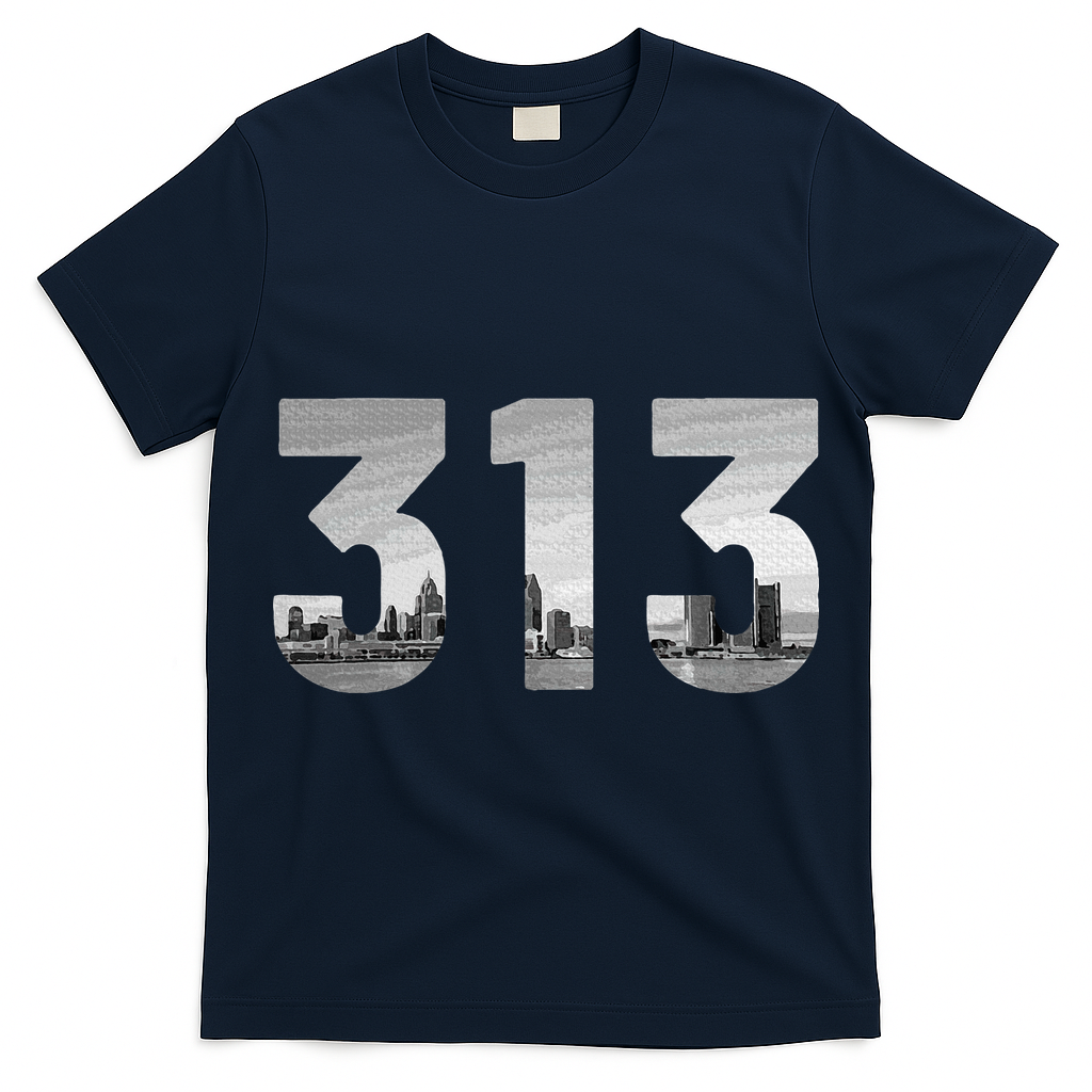 Detroit 313 Area Code Skyline Michigan Vintage T-Shirt