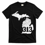 Detroit 313 Area Code Michigan Map State Pride Vintage T-Shirt