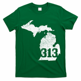 Detroit 313 Area Code Michigan Map State Pride Vintage T-Shirt
