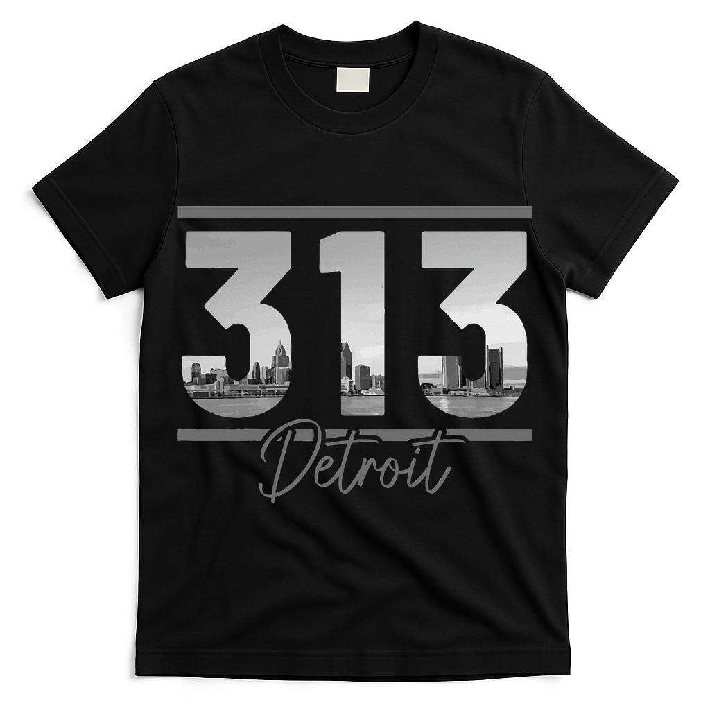 Detroit 313 Area Code Skyline Michigan T-Shirt