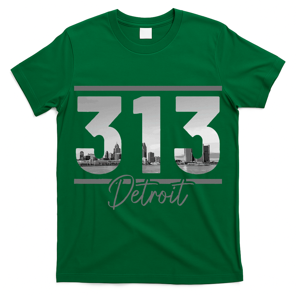 Detroit 313 Area Code Skyline Michigan T-Shirt