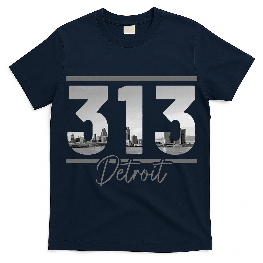 Detroit 313 Area Code Skyline Michigan T-Shirt