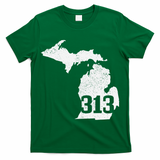 Detroit 313 Area Code Michigan Map State Pride Vintage T-Shirt