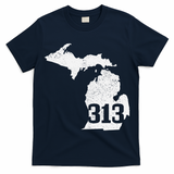 Detroit 313 Area Code Michigan Map State Pride Vintage T-Shirt