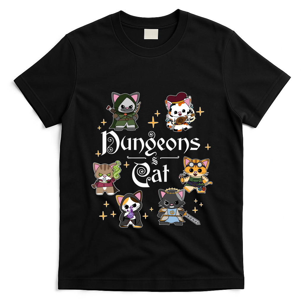 Dungeons And Cats Dungeon Master Cat Throwing Dice T-Shirt