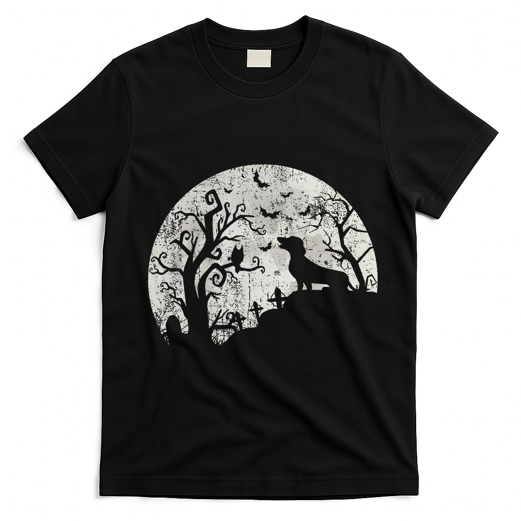 Dachshund And Moon Halloween Dachshund Lovers Pet Owner T-Shirt - Black