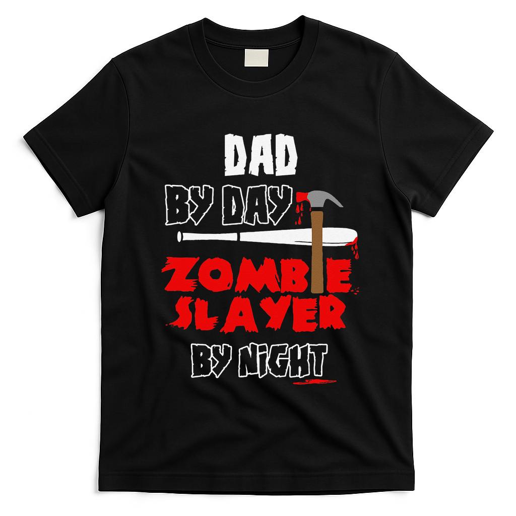 Dad By Day Zombie Slayer By Night Halloween Costume T-Shirt - Black