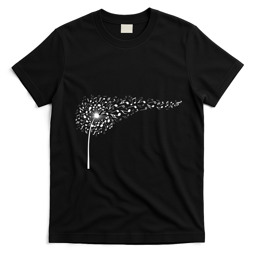 Dandelion Blowing Music Notes Cute Christmas Gift Great Gift T-Shirt - Black
