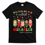 Delivering Cutest Miracles Labor & Delivery Nurse Christmas T-Shirt - Black